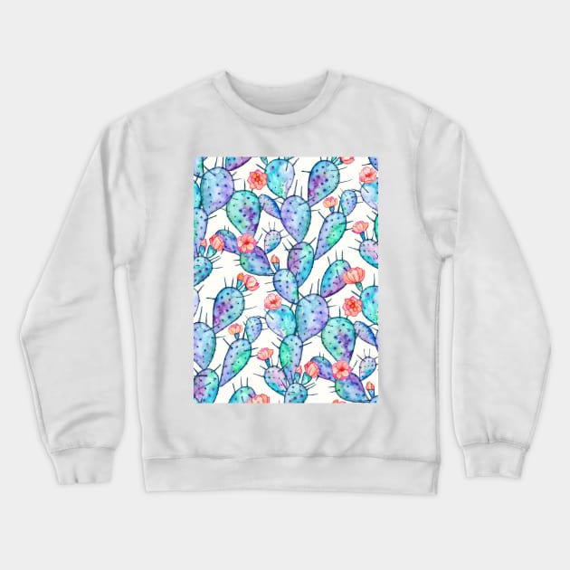 Rainbow Watercolor Cactus Pattern Crewneck Sweatshirt by micklyn